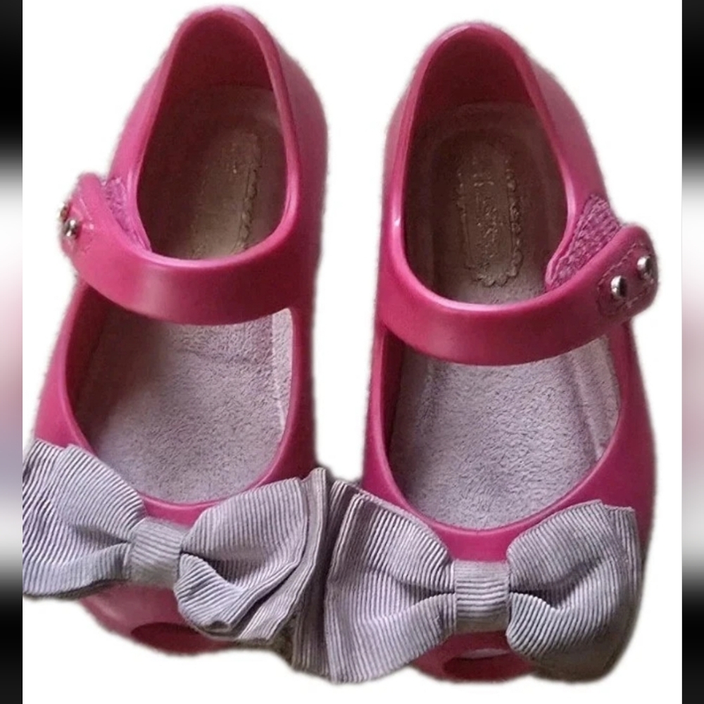 Mini Melissa Fuchsia Dress Shoes with Gray Bow